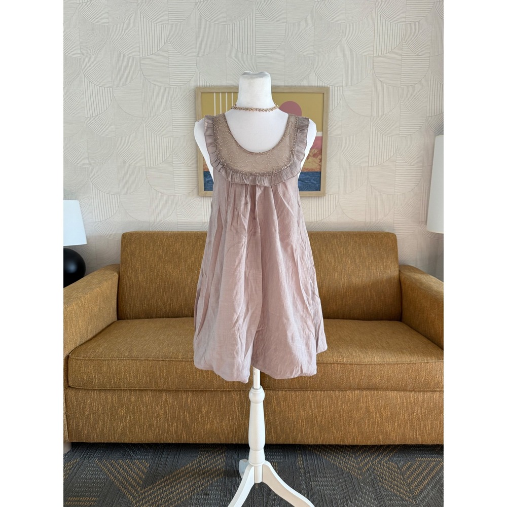 Twentyone 
Taupe Sequin Mesh Ruffle Babydoll Tunic Top Mini Dress Small